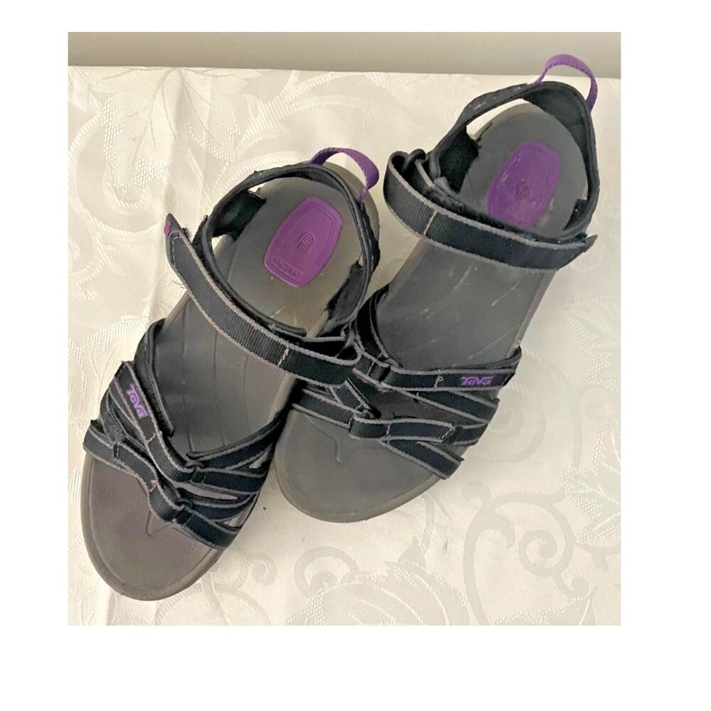 Teva Tirra Sandals Women Size 9.5 Black Grey Strappy Sport Hiking Walking Shoe